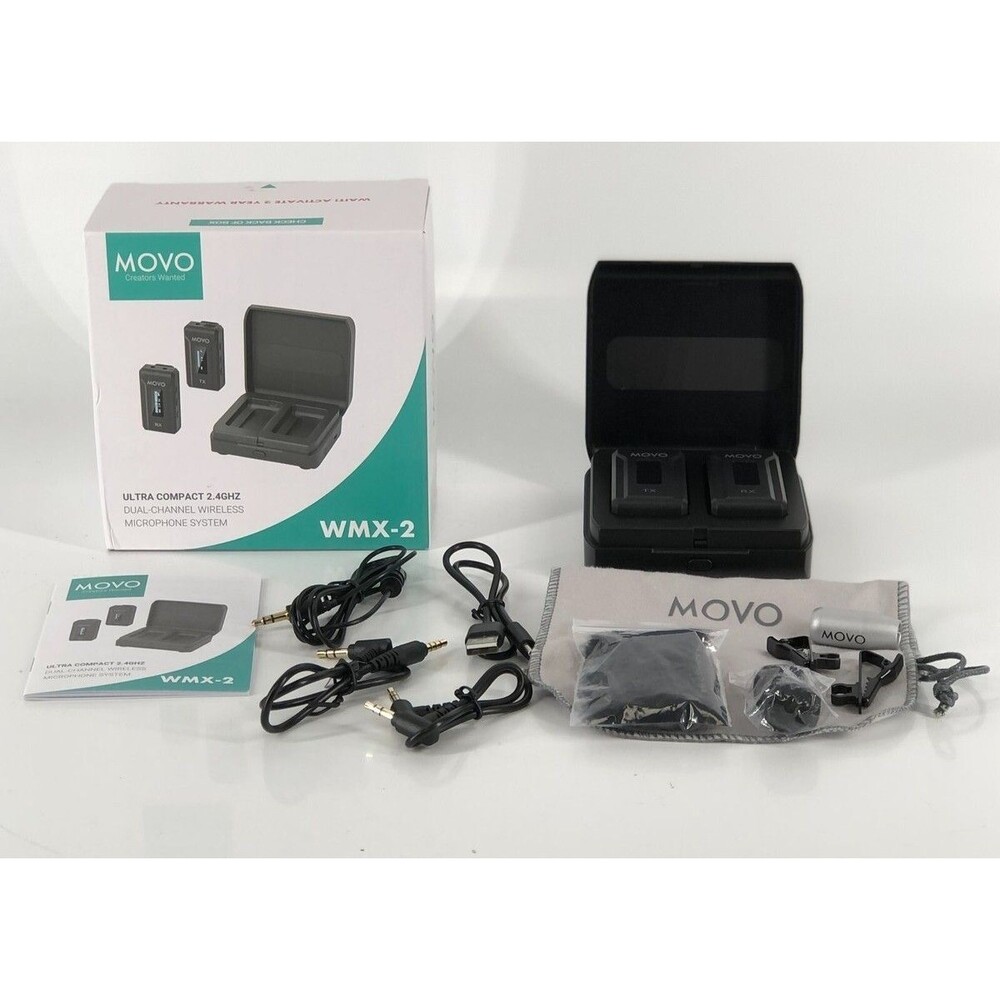 Movo WMX-2 Wireless Lavalier Microphone System DSLR Vlogging Charging Case NEW